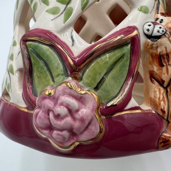 Blue Sky Clayworks Heather Goldminc Cat Rise Flowers 2004 Tealite - Picture 3 of 11